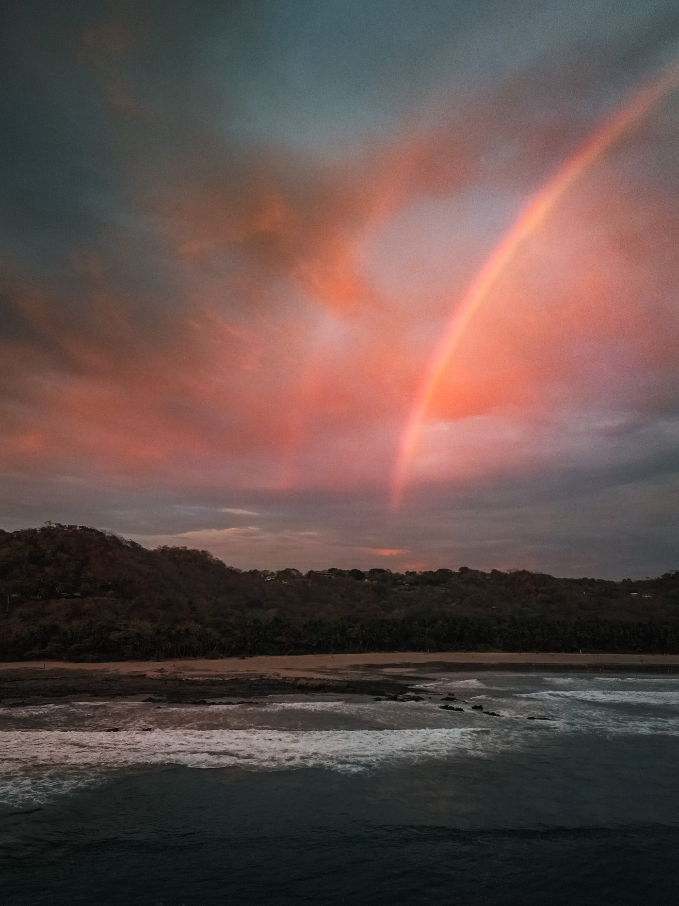Aerial view of the beach at sunset in Santa Teresa, Costa Rica
